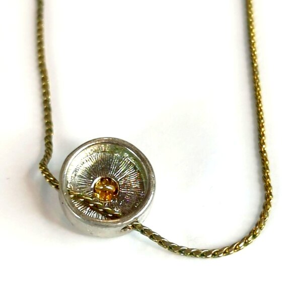 Lauren Conrad LC Gold Silver Tone Round Solitaire Pendant Necklace - Picture 5 of 6